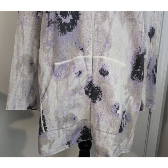 Women's J. Jill Long Zip Front Floral Sweater Jacket Cotton Pockets Sz Large - Picture 2 of 8